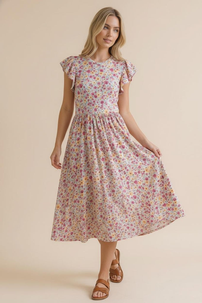 Plus Folded Ruffle Short Sleeve Babydoll Floral