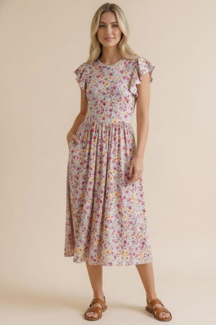 Plus Folded Ruffle Short Sleeve Babydoll Floral