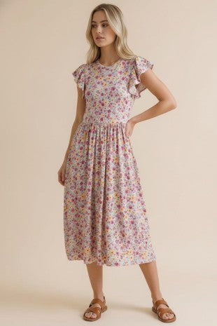 Plus Folded Ruffle Short Sleeve Babydoll Floral
