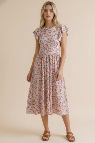 Plus Folded Ruffle Short Sleeve Babydoll Floral