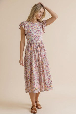 Plus Folded Ruffle Short Sleeve Babydoll Floral