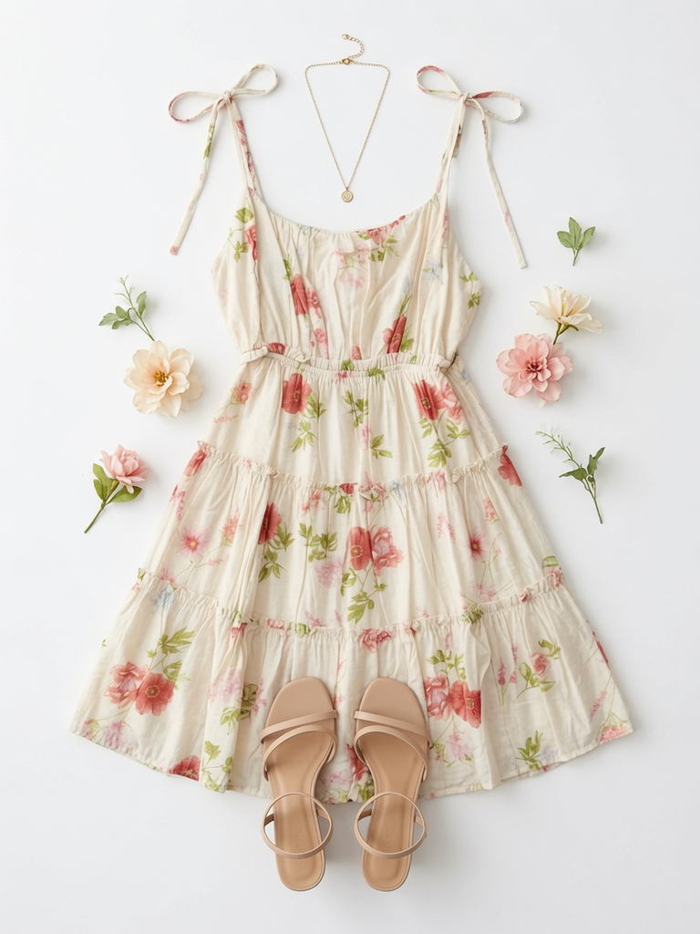 Floral Spaghetti Strap Tiered Back Tie Mini Dress