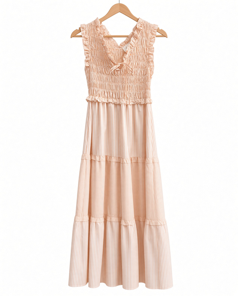 Uplifting Mixed Stripe Smocked Midi Dress