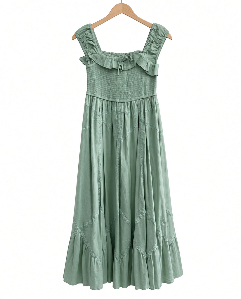 Smocked Maxi With Lace Trim Detail