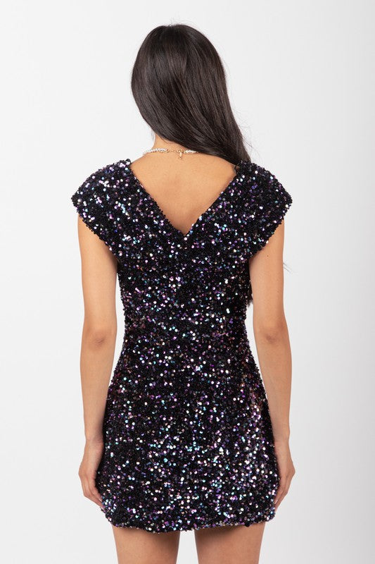 Off Shoulder Fitted Sequin Bodycon Mini Dress