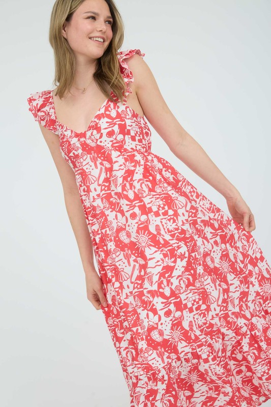 Desert Print Ruffled Midi Dress