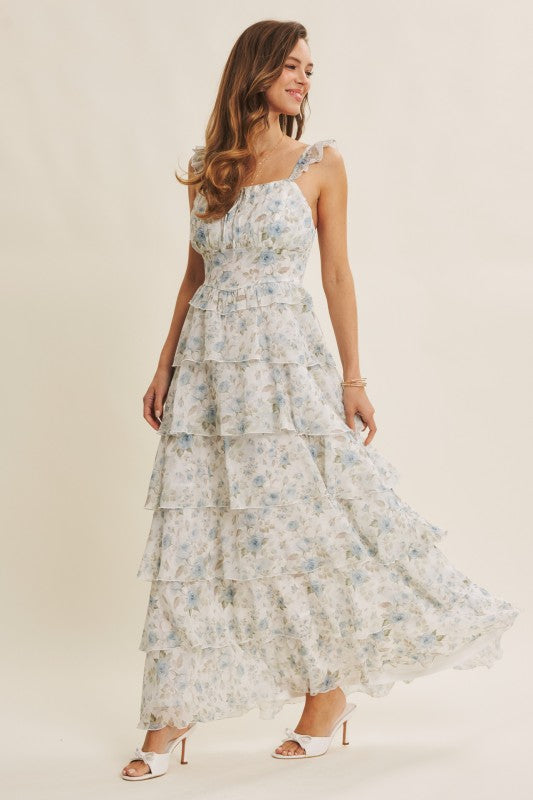 Garden Tiered Ruffle Maxi Dress With Smocked Back