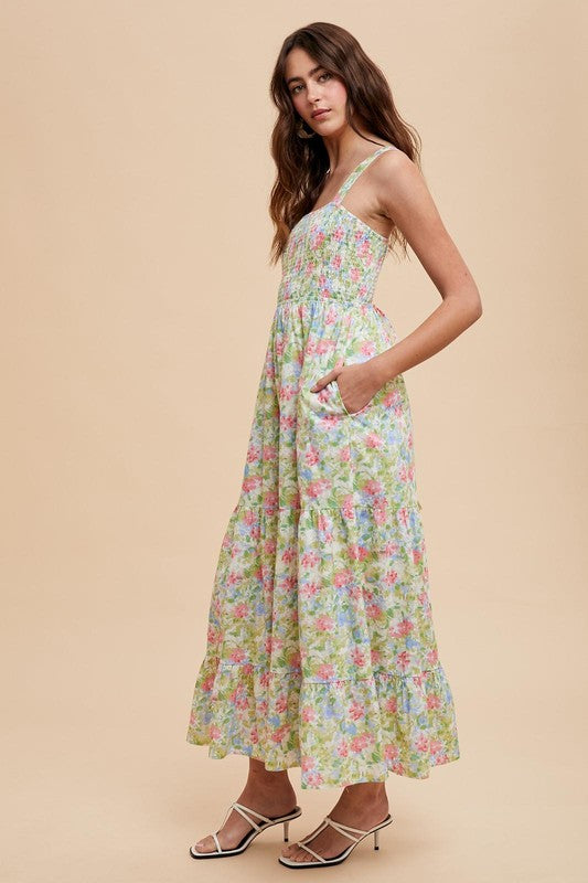 Smocked Cotton Floral Maxi Dress