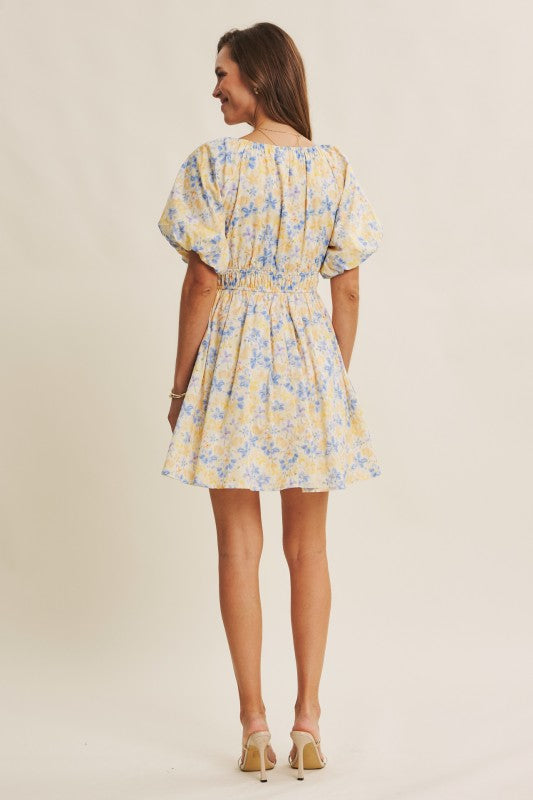 Spring Airy Watercolor Fit And Flare Mini Dress