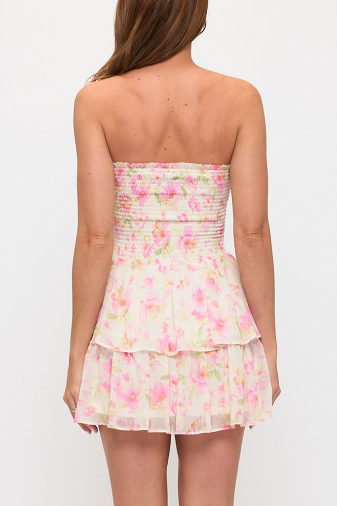 Floral Smocked Double-layer Mini Dress