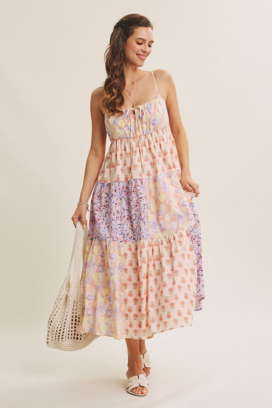 Softly Mixed Cotton Floral Tiered Midi Dress