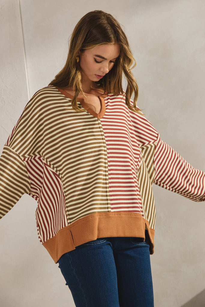 Vintage Loose Fit Striped Sweater Top