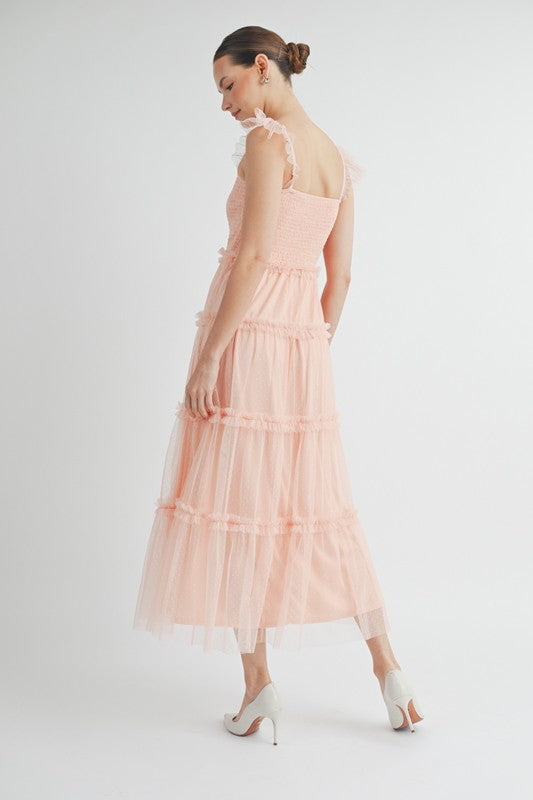 Romantic Tiered Tulle Smocked Maxi Dress