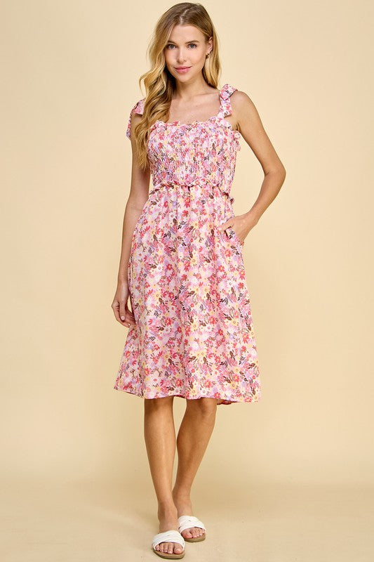 Blush Garden Smocked Midi Dress