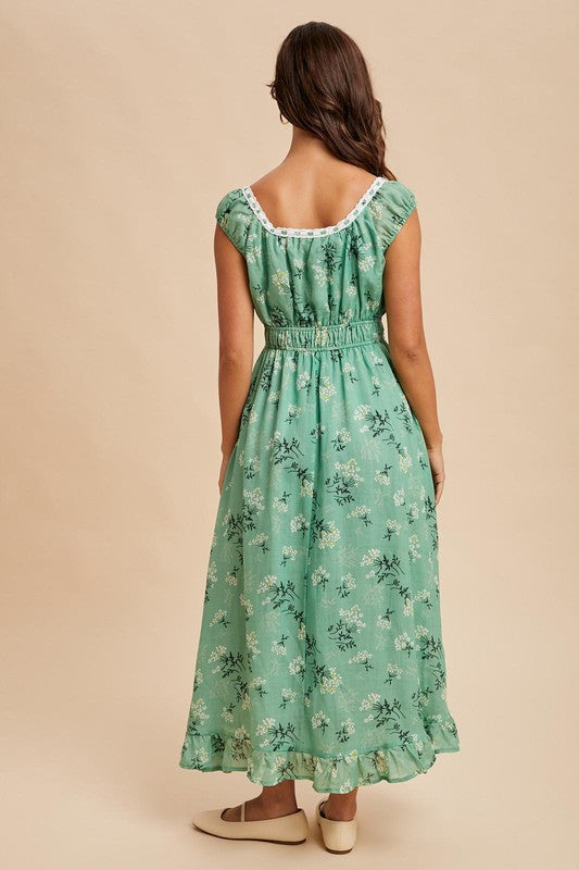 Cotton Floral Ruched Maxi Dress