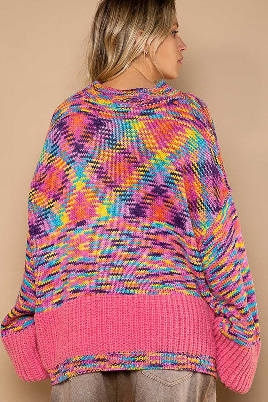 Confetti color pattern rib band pullover sweater