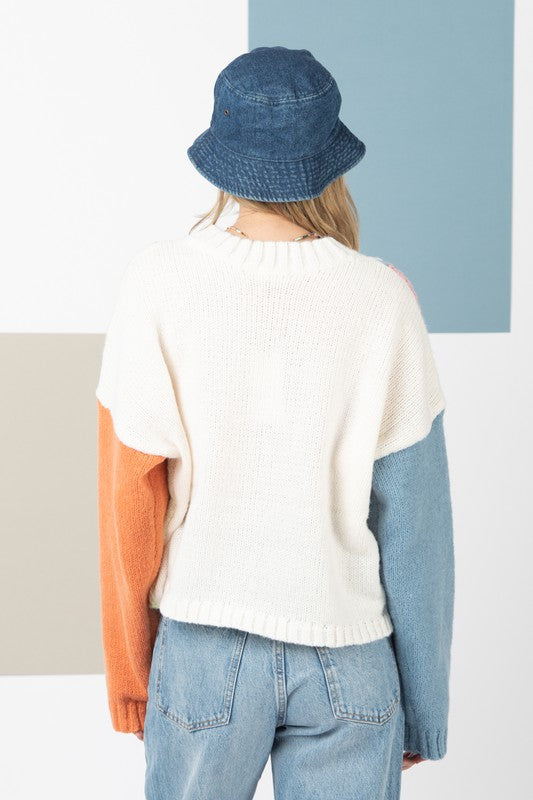 Color Block Casual Knit Sweater Top