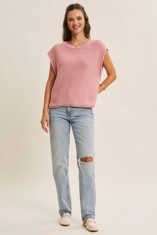 Loose Fit Exposed Seam Knit Sweater Vest Top