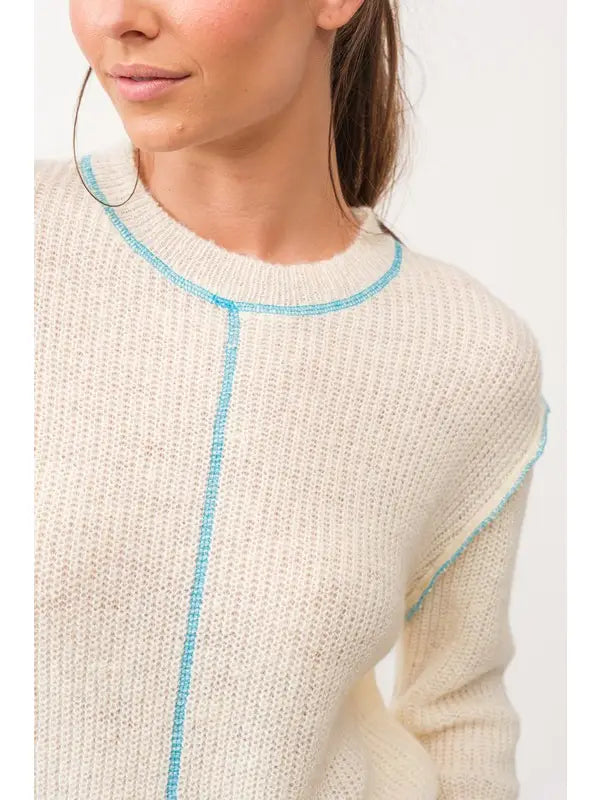 Stella contrast stitching sweater knit crop top
