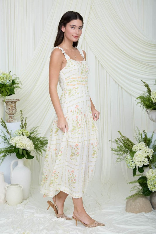 Floral Drop Waist Sleeveless Midi Dress