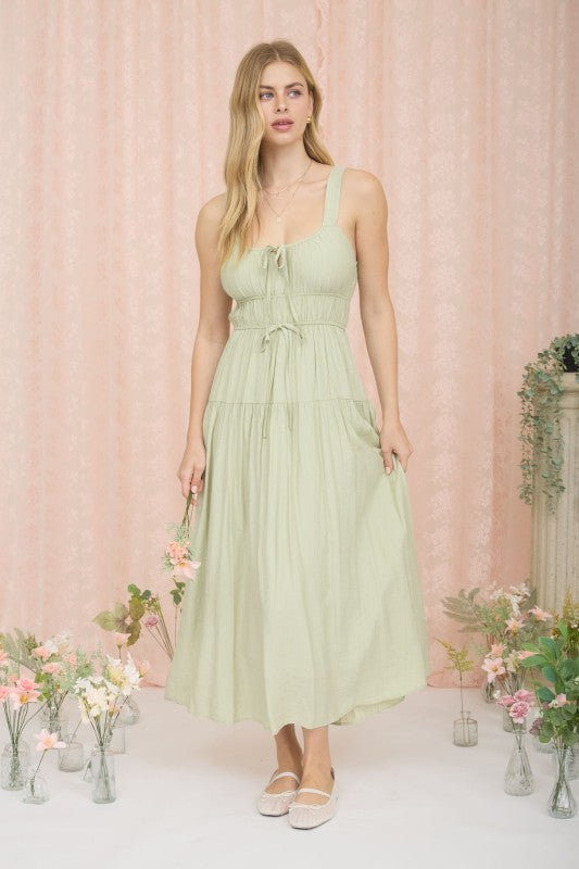 Front Tie Keyhole Detail Sleeveless Midi Dress
