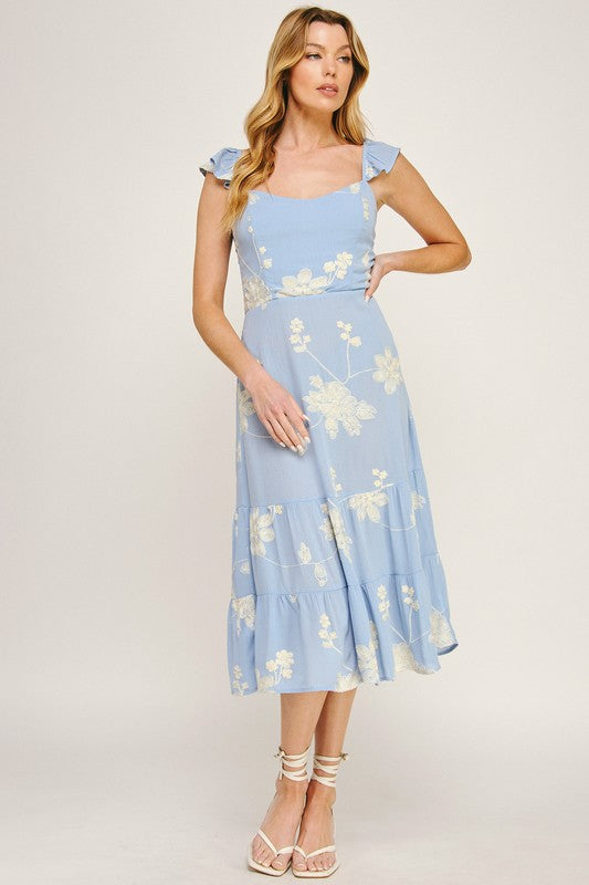 Meadow Breeze Embroidered Flutter Dress