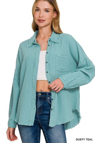 Double Gauze Oversized Raw Edge Shirt