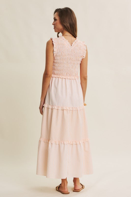 Uplifting Mixed Stripe Smocked Midi Dress