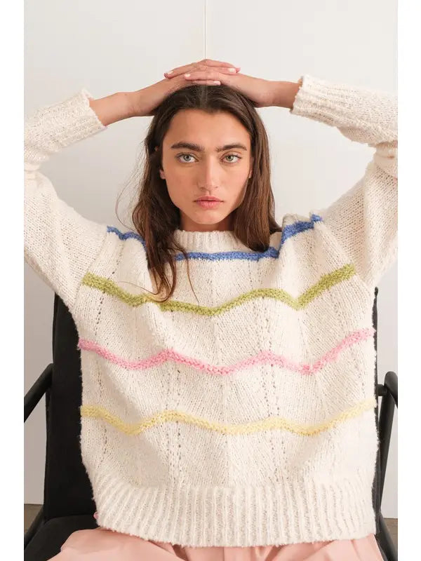 Katie multi color wave stripe sweater pullover