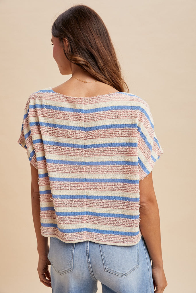 Tweed Texture Striped Crop Knit Top