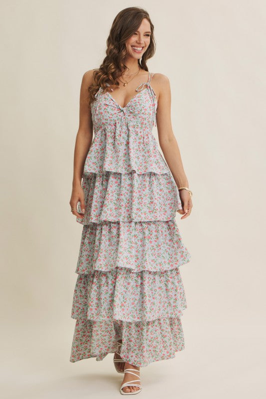 Morning Meadow Twisted Front Smocked Maxi Dress