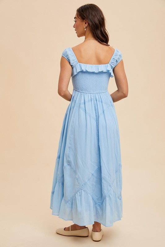 Smocked Maxi With Lace Trim Detail