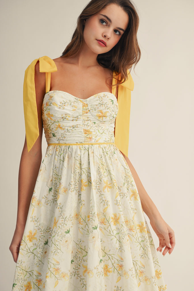 Cottage Garden Yellow Trim Tiered Dress