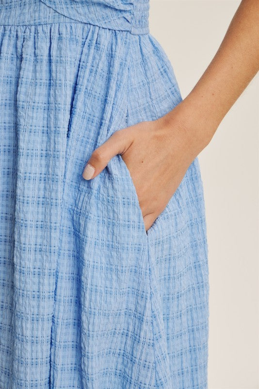 Mood-lifting Textured Flare Smocked Midi Dress