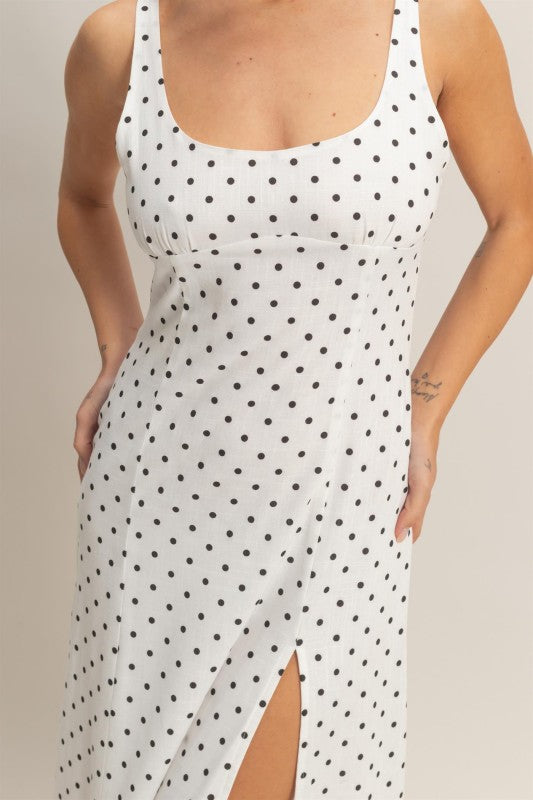 Polka Dot Scoop Neck Midi Dress