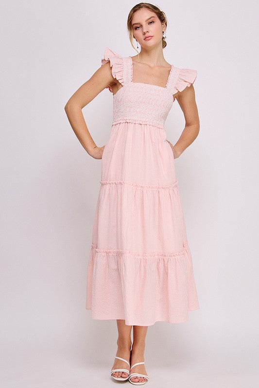 Smocked Ruffle Strap Tiered Midi Dress