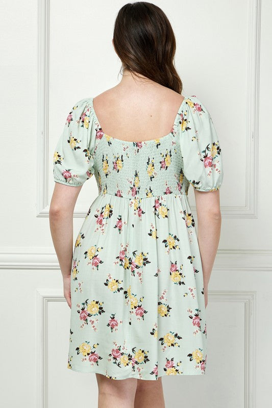Plus-size Floral Breeze Pleated Baby Doll Dress