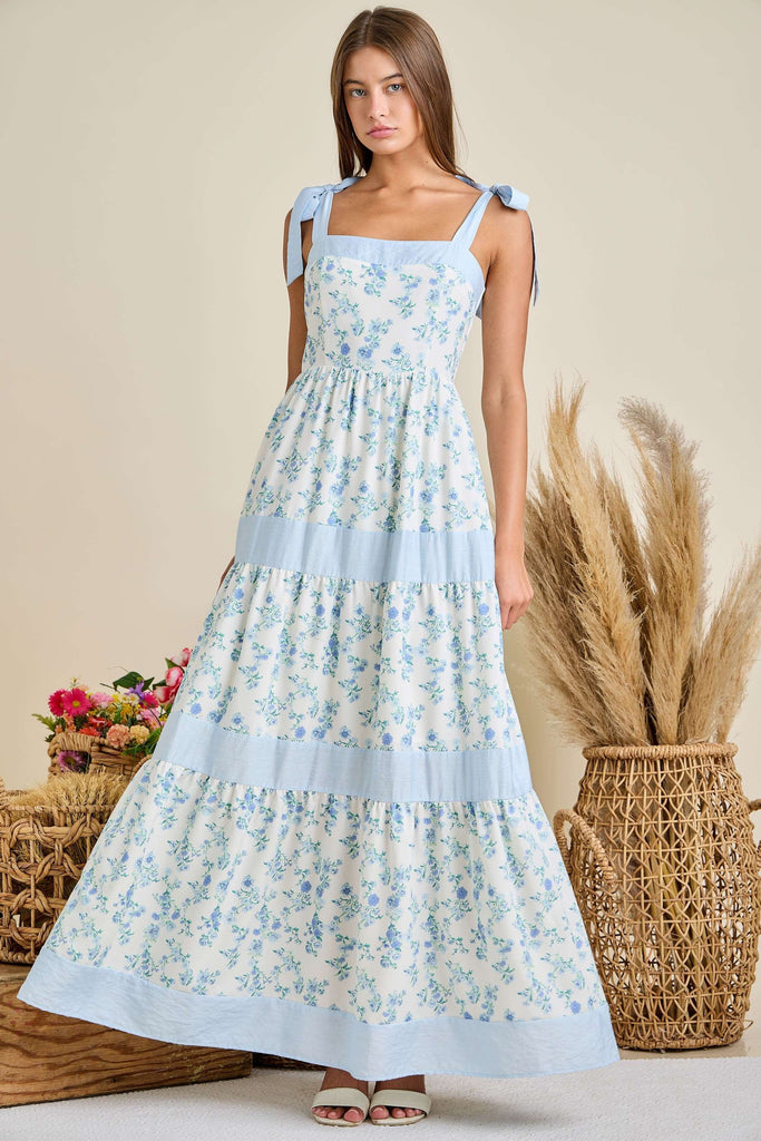 Floral Printed Maxi Shoulder Tie Dress