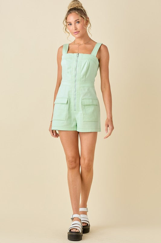 Sleeveless stretches cotton blend romper