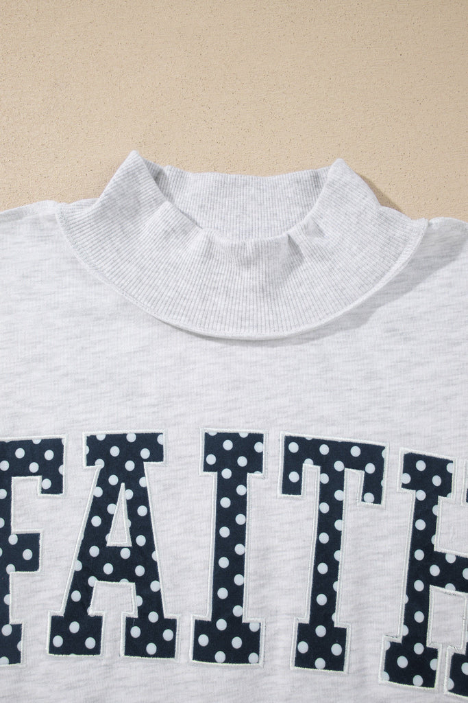 Mock Neck Polka Dot Slogan Printed Baggy Sweatshirt