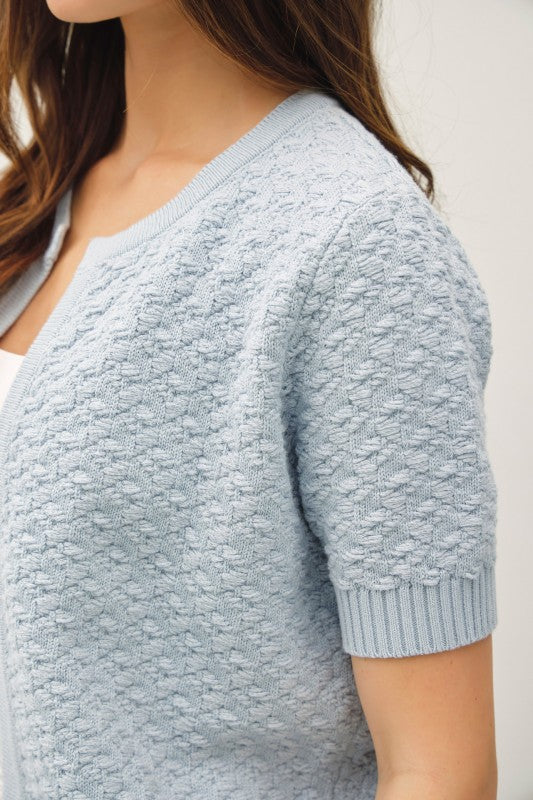 Textured Short Sleeve Cardigan