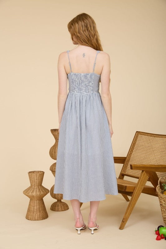 Stripe Sleeveless Corset Detail Midi Dress