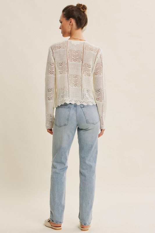 Classic Pointelle Knit Button-down Cardigan