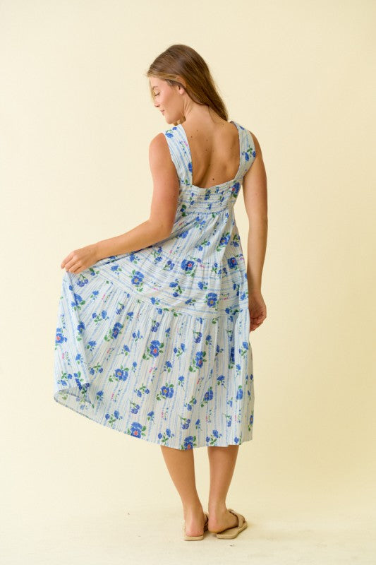 Floral Print Smocked Tiered Midi Dress