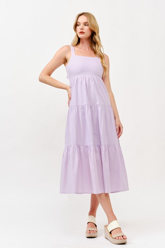 Women's Tiered Midi Dress With Back Bow Detail