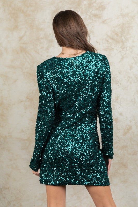 Sequin Glitter Holiday Party Wrap Mini Dress