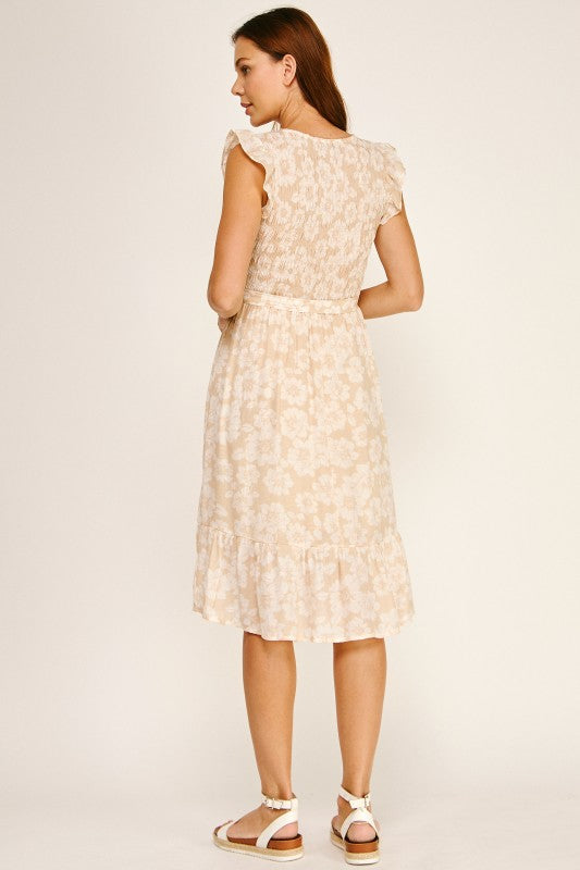 Smocked Flutter Sleeve Floral Midi Dress