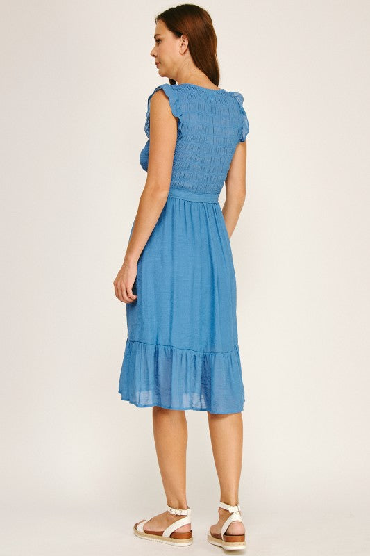 Solid Papaya Gauze Smocking Midi Skirt