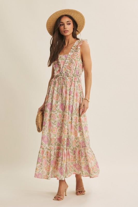 Blooming Floral Ruffled Cotton Maxi Dress