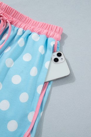 Polka Dot Contrast Edge Casual Short Set